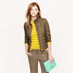 JCrew Olive Quilted Jacket with Gold Zipper